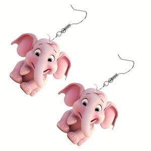 NEW Adorable Pink Baby Elephant Acrylic Earrings